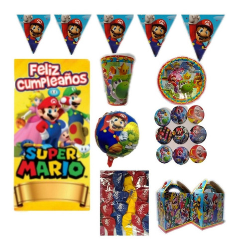Mario Bros Paquete Fiesta Kit Set Articulos Niños