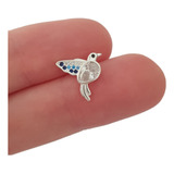 Aro Colibrí Cubic Blanco Celeste Azul 15mm Plata 925