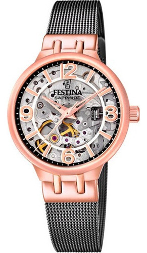 Reloj Festina  Mujer F20581.3 Skeleton Automatico Aceero Color De La Malla Negro Color Del Fondo 0.0