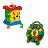 Kit Brinquedo Educativo Infantil Relógio E Castelo Encaixar