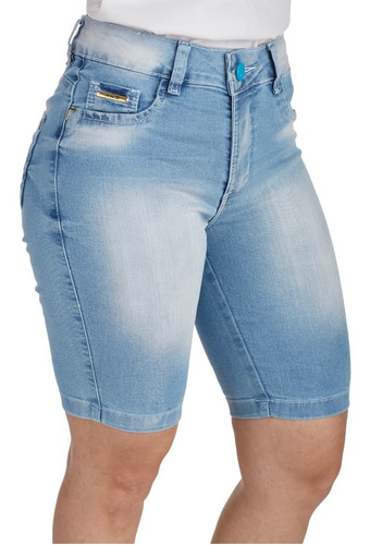 Bermuda Jeans Feminina Destroyed Cós Alto Promoção Tendência