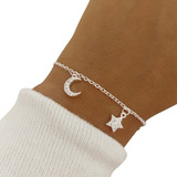 Pulsera Lunas Estrellas Plata 925 Cubics Dijes Colgantes