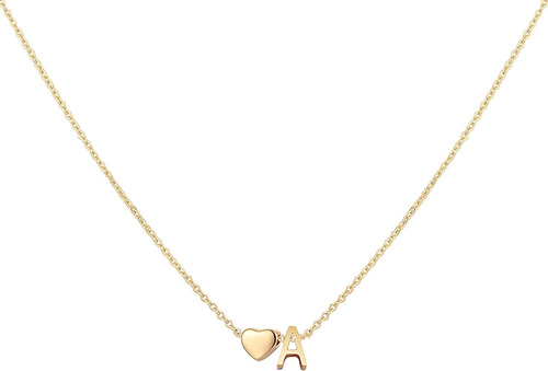 Collar De Corazón Con Inicial De Nombre Chapado En Oro 18 K