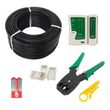 Kit Cabo Rede 100 Mt Dupla Camada Testador,alicate, 50 Rj45