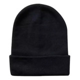 Gorro Beanie De Lana Adulto Con Doblez Negro Forro Polar