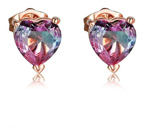 Oferta! Aros Corazón De Cristal Degrade Baño Oro Rosa 18kt