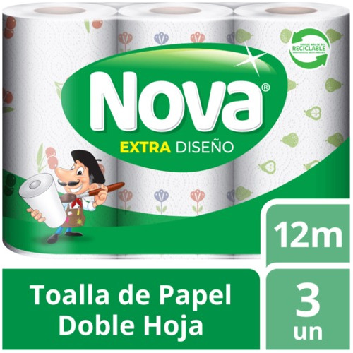 Toalla De Papel Nova Extra Diseño 3 Un 12 Mt