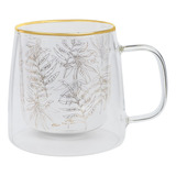 Taza Doble Vidrio Golden Leaves 400 Ml