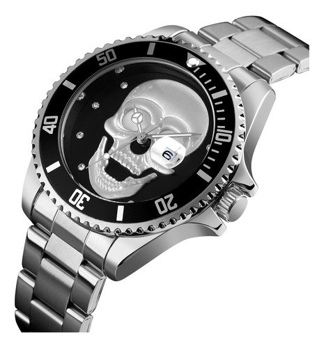 Reloj Skmei Analógico Cráneo Calavera Hombre Acero 9195