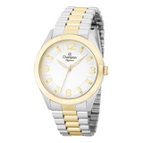 Relógio De Pulso 38mm Feminino Cor Prata/ouro Fundo Branco