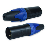 Kit 10 Plug Conector Xlr Macho Metalico Preto E Azul