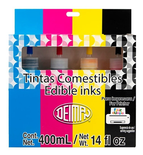 4 Tintas Comestibles Para Impresora Cymk Marca Deiman