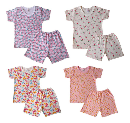 8 Peças Pijama 1 / 2 / 3 Anos - 4 Camiseta + 4 Short Atacado