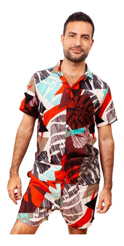 Conjunto Hawaiano Hombre Short Y Camisa Manga Corta Playa
