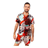 Conjunto Hawaiano Hombre Short Y Camisa Manga Corta Playa