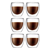 Tazas X6 Vasos Espreso 150ml Vidrio Doble Pared Cafe Capuchino