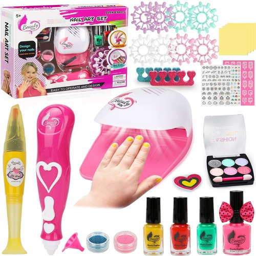 Juego Kit Spa De Uñas Secador Purpurina Esmalte Lima 27pzs