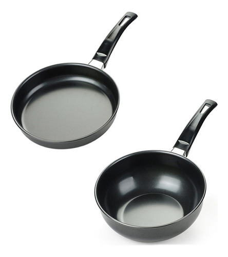 2pcs Mini Olla De Sopa & Sartén Negro Hierro Antiadherente