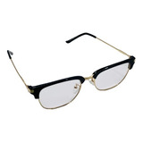 Óculos Armação P/ Grau Clubmaster Retro + Case Dourado