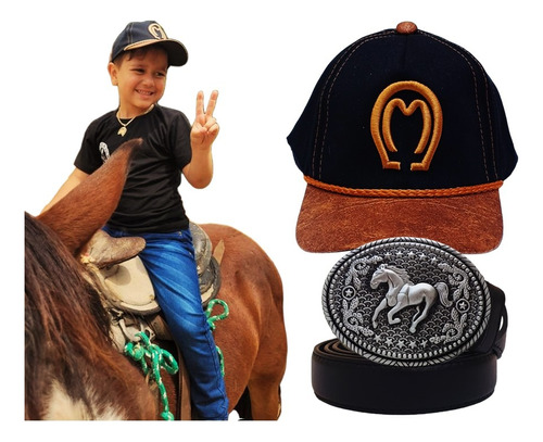 Boné Country Menino Bebê Infantil Cowboy + Cinto Fivela