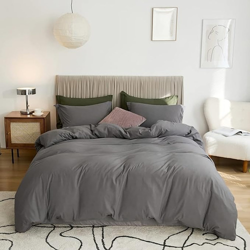 Set Duvet Cover + Plumón Cama Semidoble 4 Pzas Gris Liso