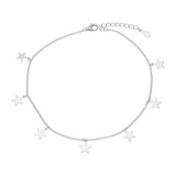 Tobillera Estrellas Colgantes, Ajustable, Plata 925