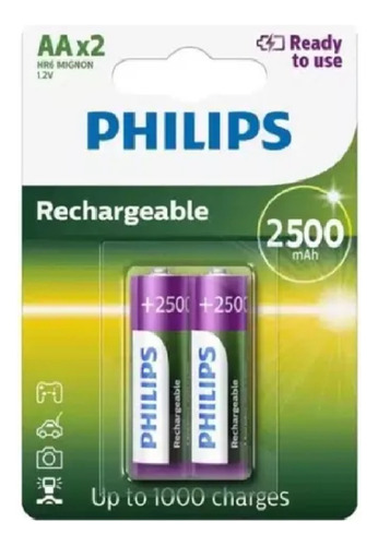 Pilas Recargables Aa Pack X2 2500 Mah Philips Pack 2 Bateria