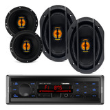 Kit 4 Falantes 6 Pol+ 6x9 Jb Flex Leson+ Rádio Mp3 Bluetooth