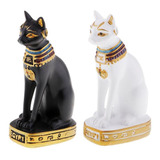 2 Piezas De Gato Egipcio Estatua Tallada En Tallada