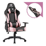 Cadeira Gamer Jogador Profissional Rosa Couro Pu + Conforto