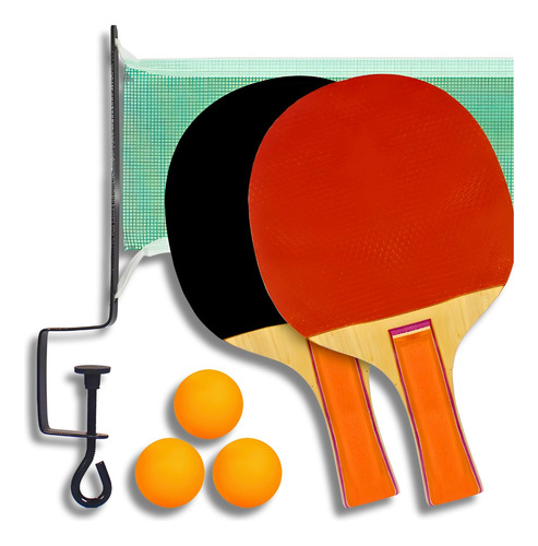 Kit Tênis De Mesa 2 Raquetes 3 Bolinhas De Ping Pong E Rede