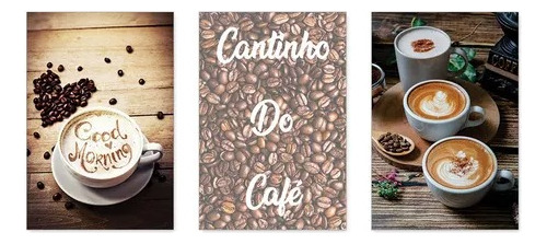 Kit 3 Quadros Decorativos Cantinho Do Café Sala Desenho Café