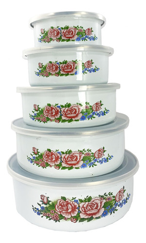 Set 5 Bowl Enlozados Horno Ensalada Tapa Plastico Resistente