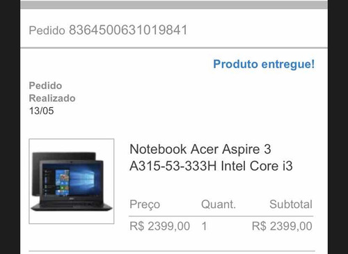 Notebook Acer Aspire 3 A315-53-333h Intel Core I3