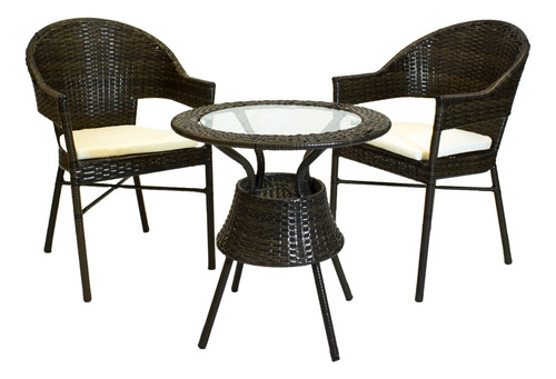 Mesa Sillas Jardín Set Balcon Rattan Negro Con Almohadones!