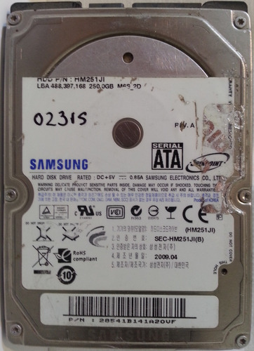 Disco Samsung Hm251ji 250gb Sata 2.5 - 2315 Recuperodatos