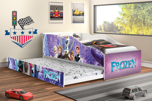 Cama Solteiro Com Auxiliar Frozen Elsa E Amigos