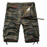 Bermuda Shorts Hombre Verano Casual Playa Cargo A Cuadros