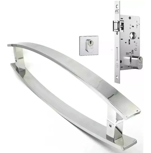 Puxador Curvo Aço Inox Porta 60cm + Fechadura Rolete Stam