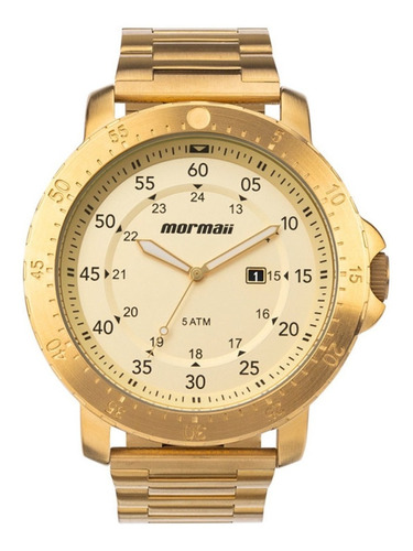 Relógio Masculino Mormaii Dourado  Grande Com Calendário+nfe