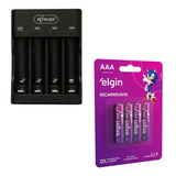 Carregador Pilha Aa/aaa Type-c+ 4 Pilhas Aaa 1000 Mah Elgin