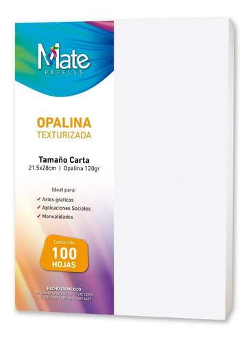 Mate | Papel Opalina Texturizada 120 G | Carta | 100 Hojas