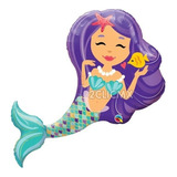 Globo Metálico Sirena Niña Fiesta Infantil Cumpleaños 1 Pza