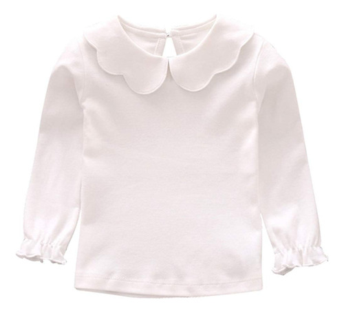 Baby Girl Kids Blouses Long Sleeves Solid Color Doll Collar.