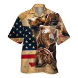 Camisa Hawaiana Unisex Con El Mapa De Estados Unidos, Camisa