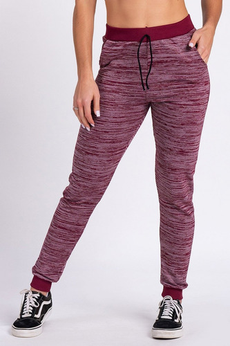 Calça Jogger  Moletom Feminina Bordô Riscado