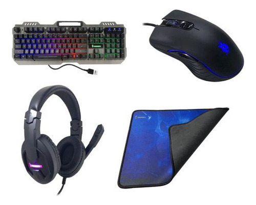 Kit Gamer Mouse, Teclado, Audifono Y Mouse Pad Gaming Combo