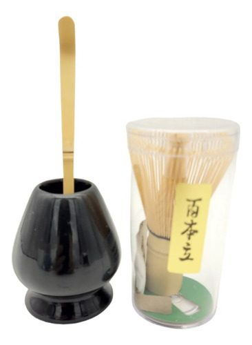 Set De Batidor Bambu P/te Matcha C/soporte Cerámica Cuchara