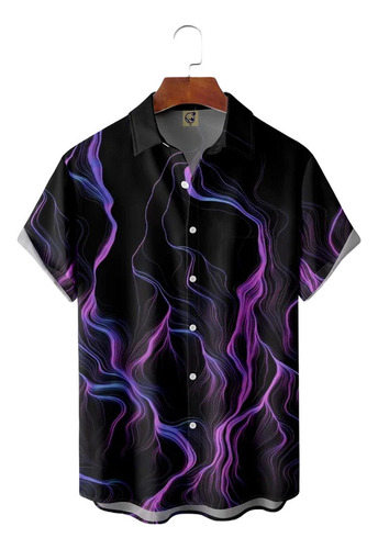 Rt Camisa Hawaiana Unisex 3d Flame Black, Camisa De Playa