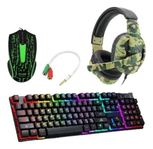 Kit Pc Gamer 3 X 1 Mouse E Teclado Rgb + Fone Com Microfone